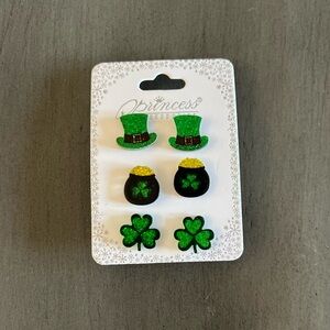 Green Clover Shamrock Pot Gold Leprechaun Hat Glitter St. Patrick’s Day Earrings